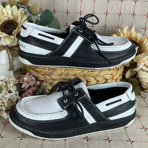 Timberland Other - Timberland Boat Shoes Mens Size 11.5 Black & White Leather Deck Shoes PreLoved